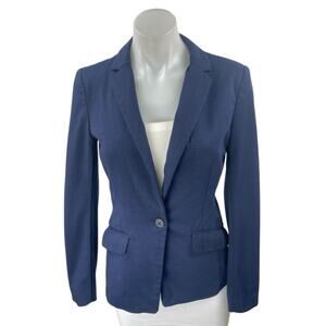 H&M Women's Blue Long Sleeve Single Button Notch Blazer Coat Suit Jacket Size 4